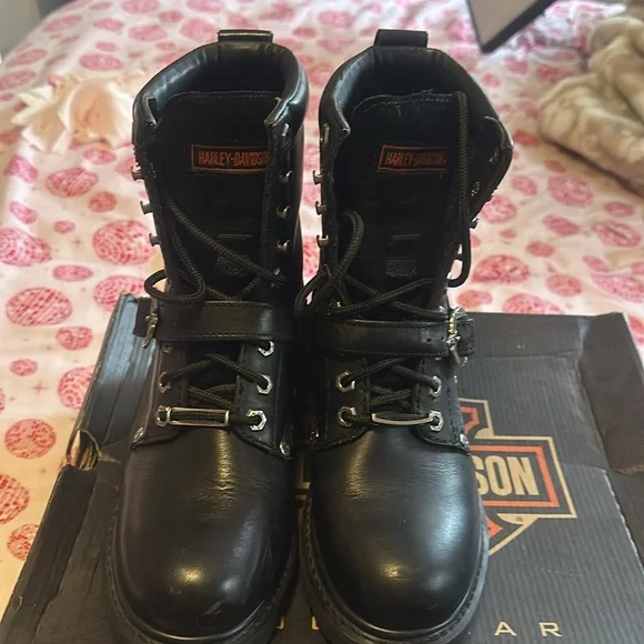 Harley Davison, black leather tie boots - Picture 8 of 10